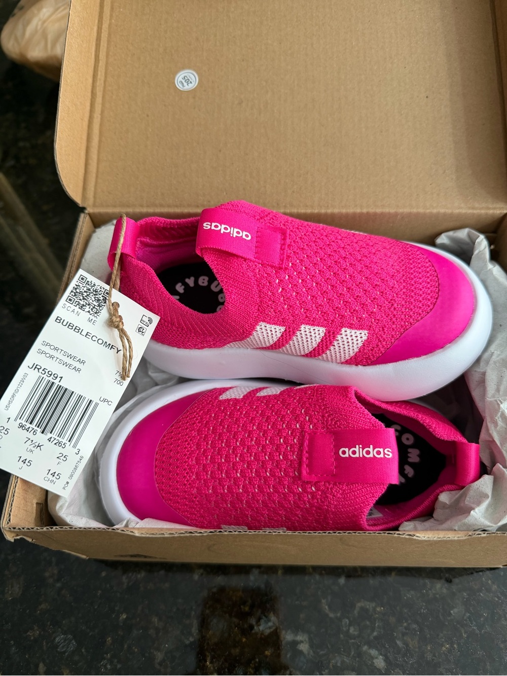 adidas Kids Slip-On Sneakers in Hot Pink and White